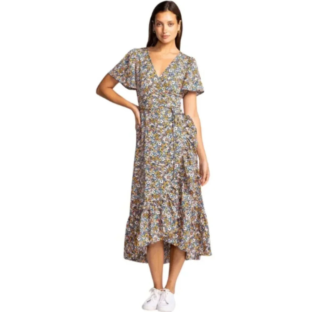 Pink Martini Womens Xlarge Ruffle Ditsy Floral Midi Dress